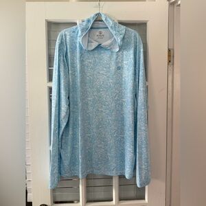 Scales Men’s 3XL Blue White Hooded Performance Long Sleeve Fishing Shirt